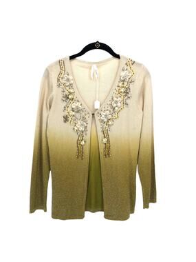 NEW Dfct Noble Beaded Embellished Sweater Cardigan Wool Metallic Japanese F US S